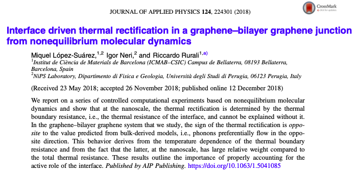 New article on interface driven thermal rectification in a graphene–bilayer graphene junction