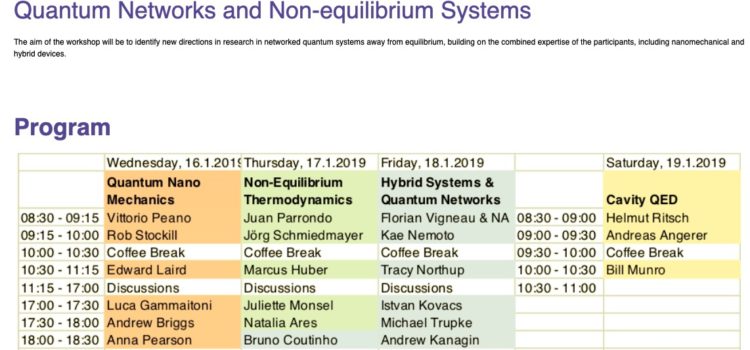 NiPS presentation at the “Quantum Networks and Non-equilibrium Systems” workshop